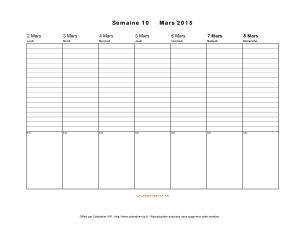 calendrier semaine 10 2015 jours horizontale