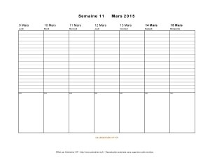 calendrier semaine 11 2015 jours horizontale